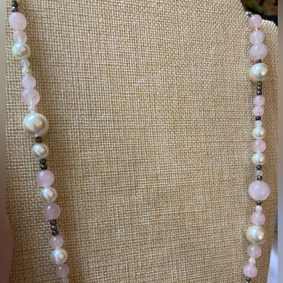 Vintage Faux Pearls & Rose Quarts 34” Long Necklace - Picture 5 of 5